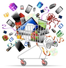 Carrello Spesa Tecnologico-Technological Shopping Cart-Vector