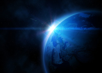 Wall Mural - planet earth with sunrise in space