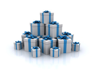 Wall Mural - Stack of blue gift boxes high quality 3d render