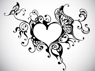 vector heart frame with butterfly