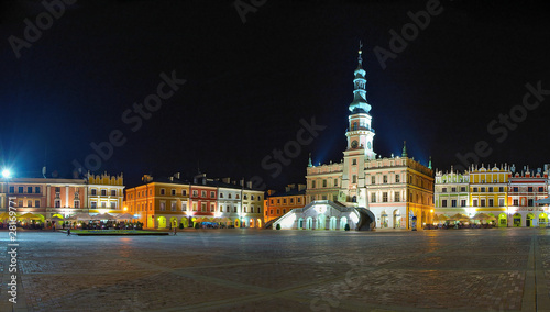 Fotoboard na płycie Noc panorama stare miasto zamosc, polska.