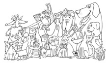 Illustration Of Group Of Cats And Dogs For Coloring Book