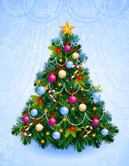 christmas tree with balls, stars, candies