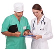 © volff - Doctors completing on medical card. Isolated on a white.