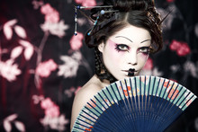 Portrait Of A Beautiful White Girl In Geisha Style