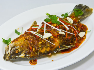 Fried snapper with chili sauce