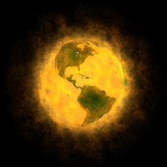 total warming of planet earth - america on black background