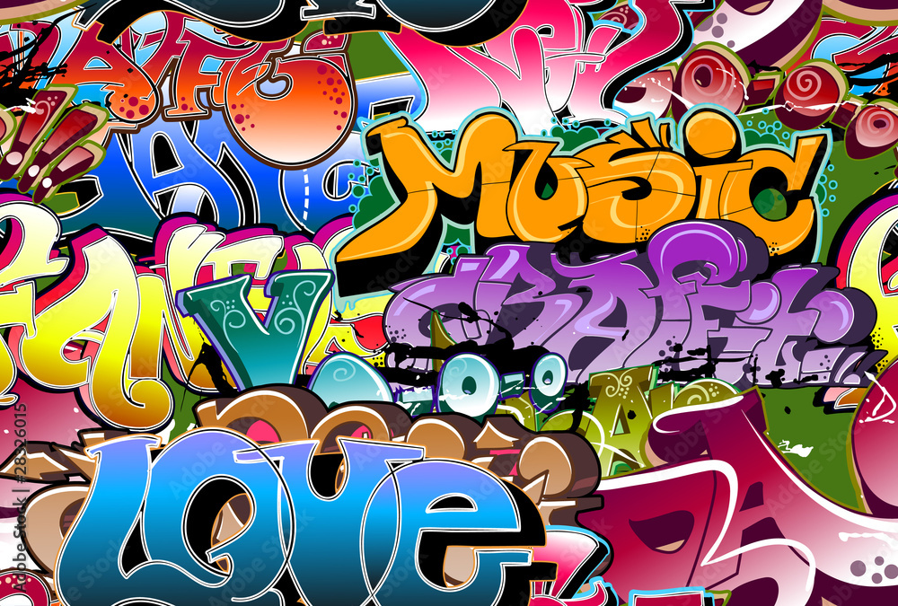 Graffiti seamless background. Hip-hop art - obrazy, fototapety, plakaty 