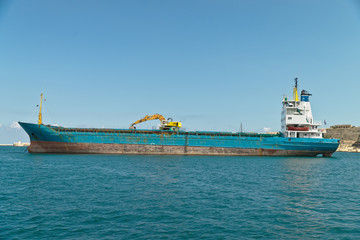 Cargo ship moored in Grand harbour. Malta