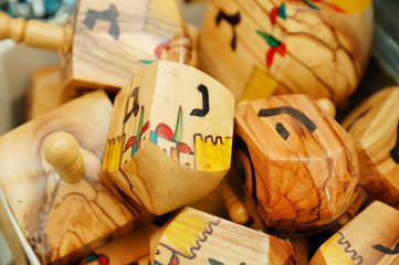 close up of hanukkah dreidels