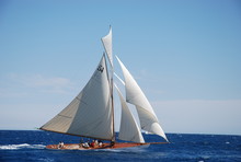 Classic Yacht Under Full Sail Sailing In Regatta