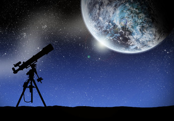 telescope under a space landscape