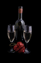 Wine Bottle And Glasses With Red Heart