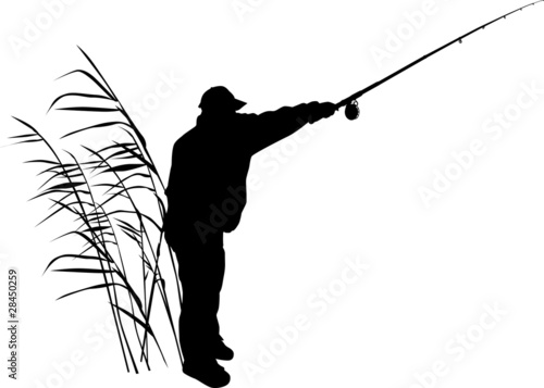 Fototapeta na wymiar silhouette of fisherman in reed