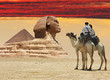 canvas print picture Symbol Egypt's - pyramid, Sphinx, camel, sand and sun
