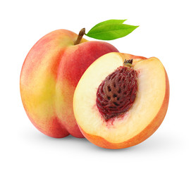 Fototapete - Isolated nectarines. One and a half nectarine peaches isolated on white background