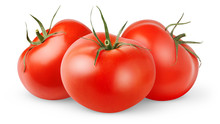 Isolated Tomato. Three Whole Fresh Tomatoes Isolated On White Background