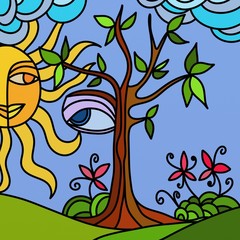 Wall Mural - astratto con albero