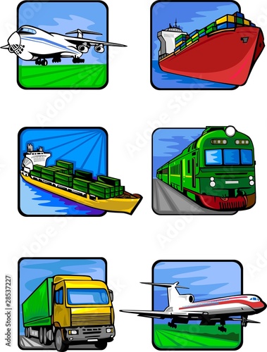 Nowoczesny obraz na płótnie Six pictures of vehicles. Transport mashines.