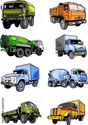 Fototapeta dla dzieci Eight lorries. Cars.