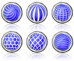 abstract blue white round globe icon set isolated on white