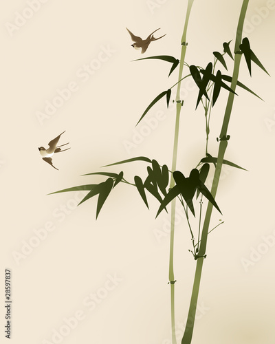 Naklejka dekoracyjna bamboo branches, vectorized oriental style painting