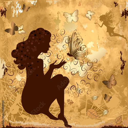 Board z aluminiowym obramowaniem Grunge girl with butterflies