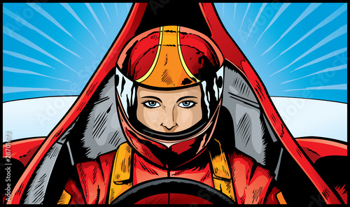 Foto-Plissee - Comic book drawing of an intense Race Car Driver (von Danomyte)