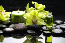 Oriental Spa With Orchid , Candle And Pebbles