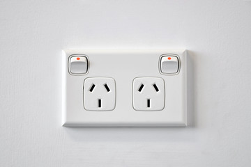 A white Australian wall power outlet.