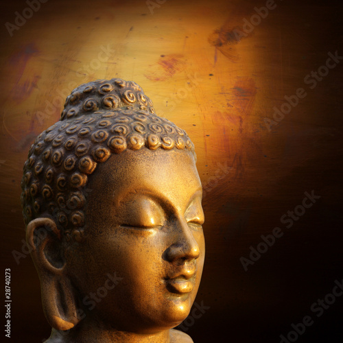 Board z aluminiowym obramowaniem Głowa budha na złotym tle