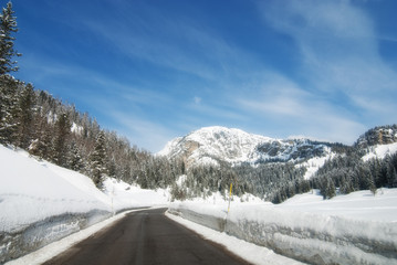 Wall Mural - Snow on the Dolomites Mountains, Italy