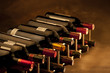 Red wine bottles in rack