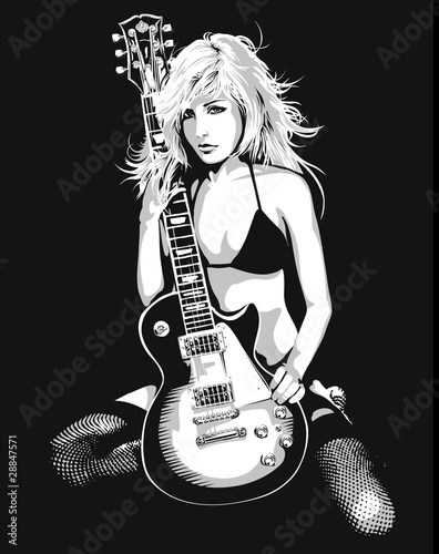 Plakat na papierze fotorealistycznym Rock girl gospodarstwa gitara