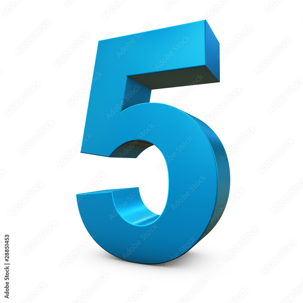 Chiffre 5 3d bleu - obrazy, fototapety, plakaty 