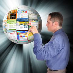 Wall Mural - internet business man pointing to the web