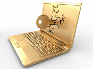 Fototapete - Password hacked. Key in laptop