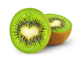 Poster - Isolated kiwi. One kiwi fruit cut in half with heart-shaped core isolated on a white background