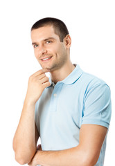 Wall Mural - Portrait of happy smiling young man, isolated on white