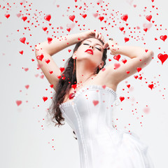 Wall Mural - beautiful brunette and hearts