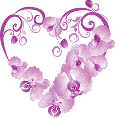 Wall Mural - Heart from purple orchid. Vector Valentines card.