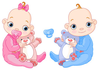 Poster - Cute twins with toys