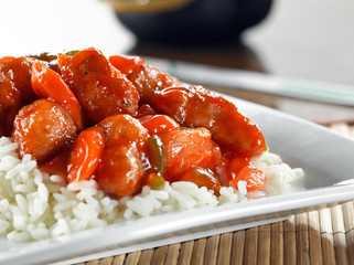 Wall Mural - sweet and sour pork on rice