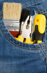 Wall Mural - tools and instruments in jeans pocket