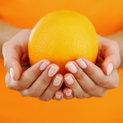 Wall Mural - orange in woman hands