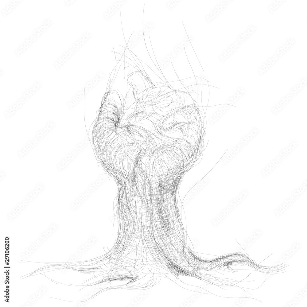 Tree like hand / realistic sketch (not auto-traced) - obrazy, fototapety, plakaty 