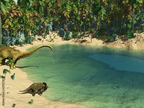 Naklejka samoprzylepna Dinozaur w wodopoju