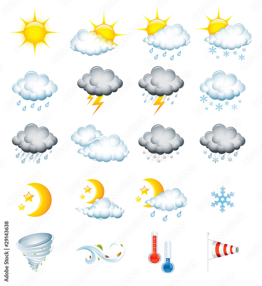 Set of 20 high quality vector weather icons - obrazy, fototapety, plakaty 