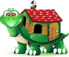 Tartaruga con Casa Cartoon-Turtle Cartoon with House-Vector