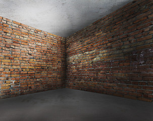 Canvas Print - corner of old dirty interior with brick wall